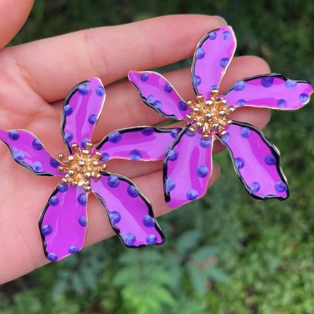 ✨3for$38 New Zara Enamel Floral Earrings ~ Floreat Statement Earrings - Picture 4 of 16